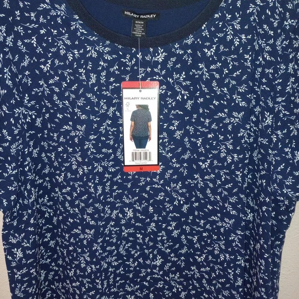 Hilary Radley Women's Size Medium Navy Floral Short Sleeve Blouse Top NWT - Picture 3 of 5